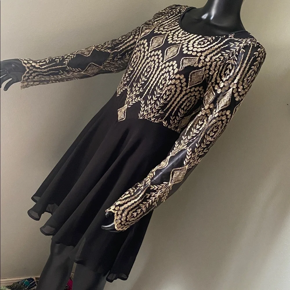 Altar'd State Black Dress with Gold Detailing